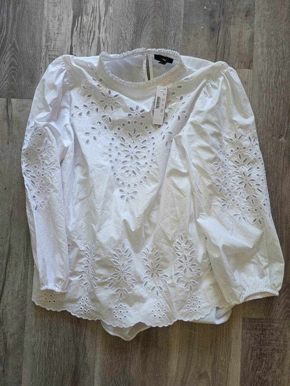 NWT J.Crew 100% Cotton White Lace Long Sleeve Blouse Size L